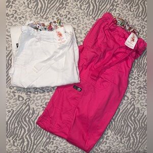 KOI Scrub Pants (white & pink) small tall